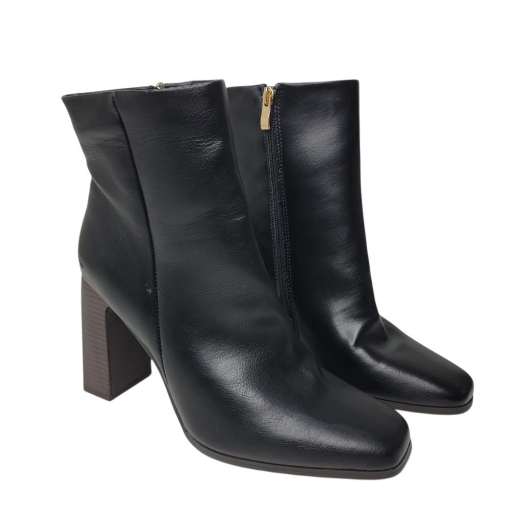 JustFab Size 10 Black Amber Block Heeled Square Toe Bootie with Zipper Closure